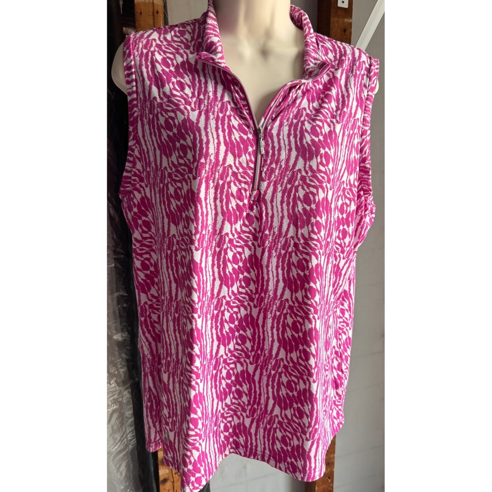GGBlue Luxe Sport Pink White Abstract Print Sleeveless Golf Polo Top XL